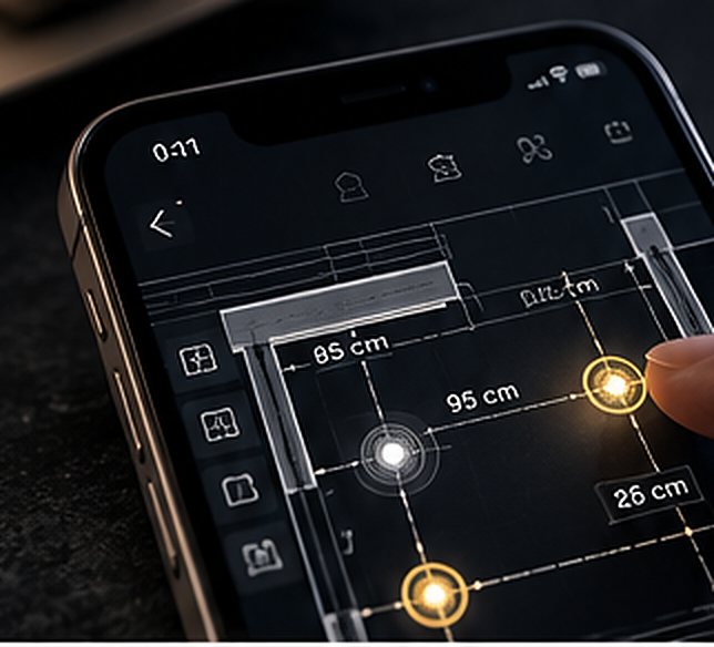 Precise halogen layout with dimensions to the wall
